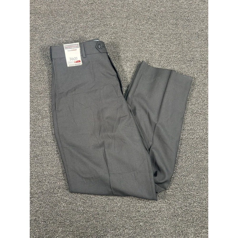 New Roundtree and Yorke Travel Smart Dress Pants Men's 34x30 Black Check Classic